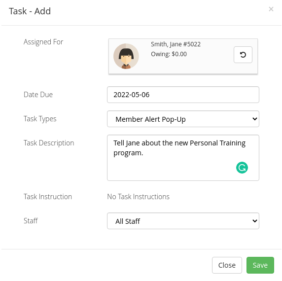  task modal