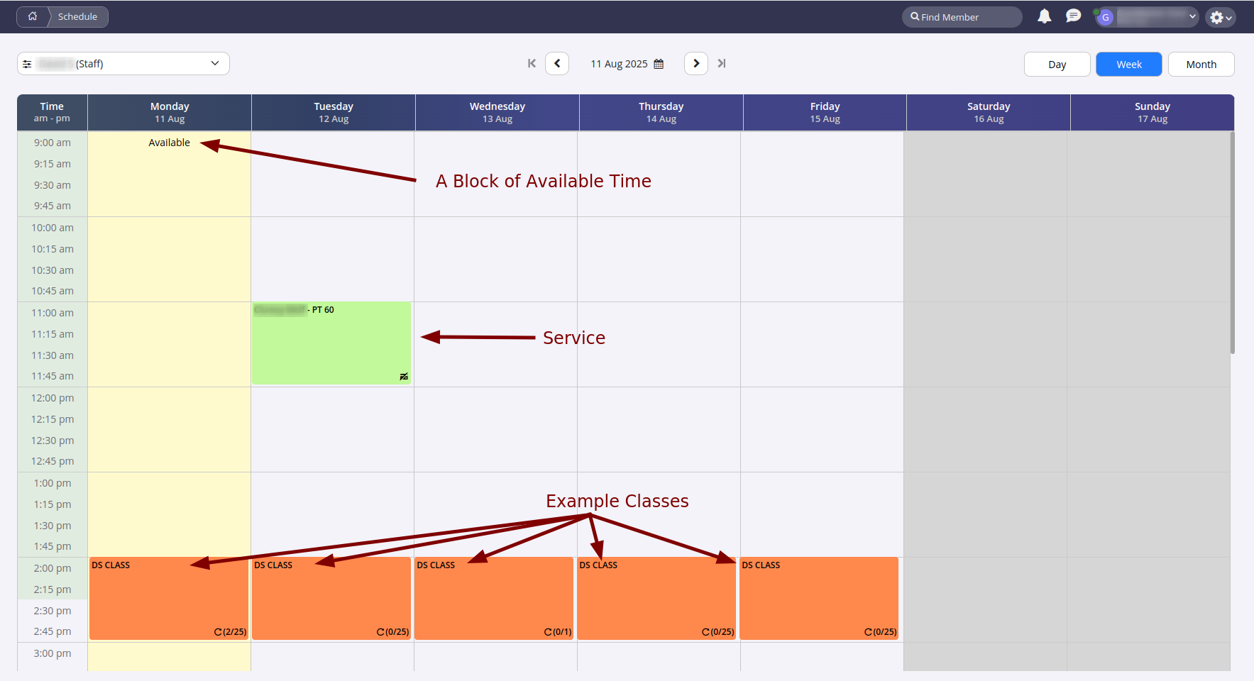 Add Available Time action in the schedule
