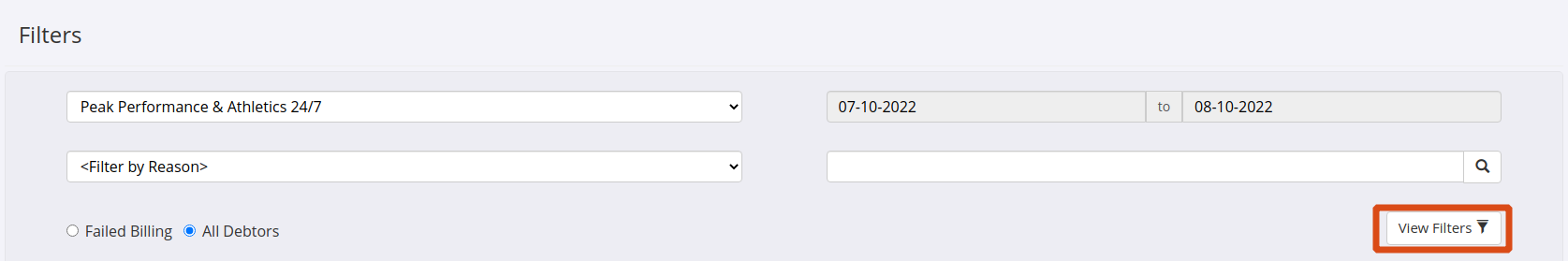 Debt collection workflow screen for selecting overdue members