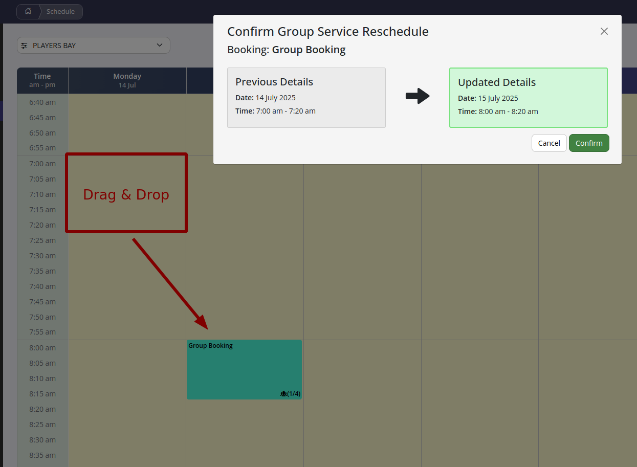 Drag and drop a service in the schedule