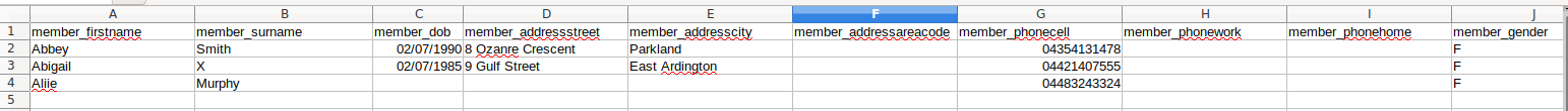  Screenshot showing spreadsheet columns with data