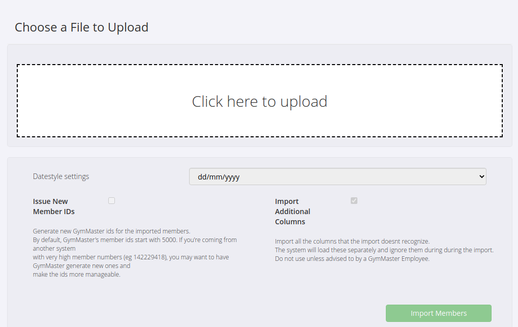  Screenshot showing where to upload the spreadsheet file