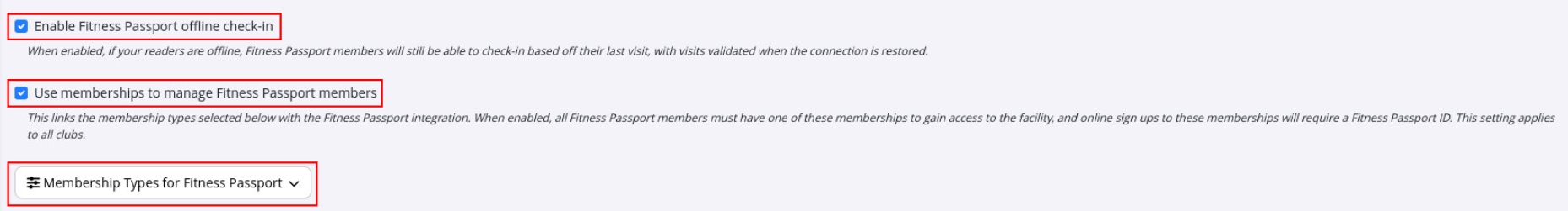 Fitness Passport offline check-in and membership type settings