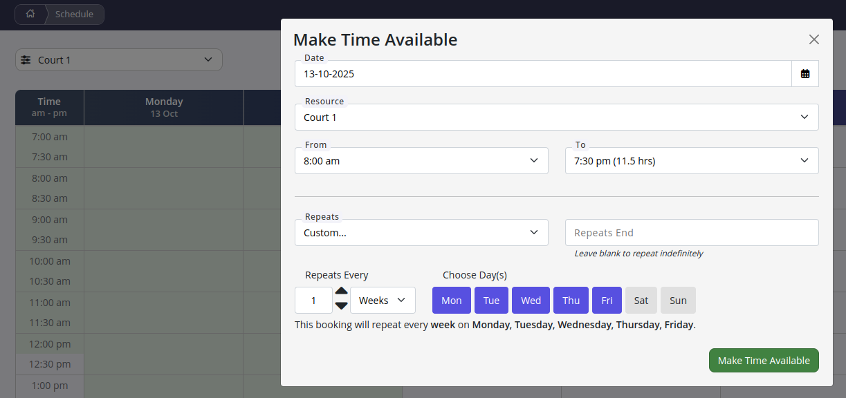 Schedule make-time-available options