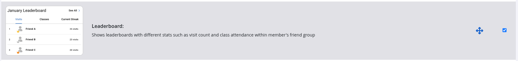GymMaster member app Friends and leaderboard settings