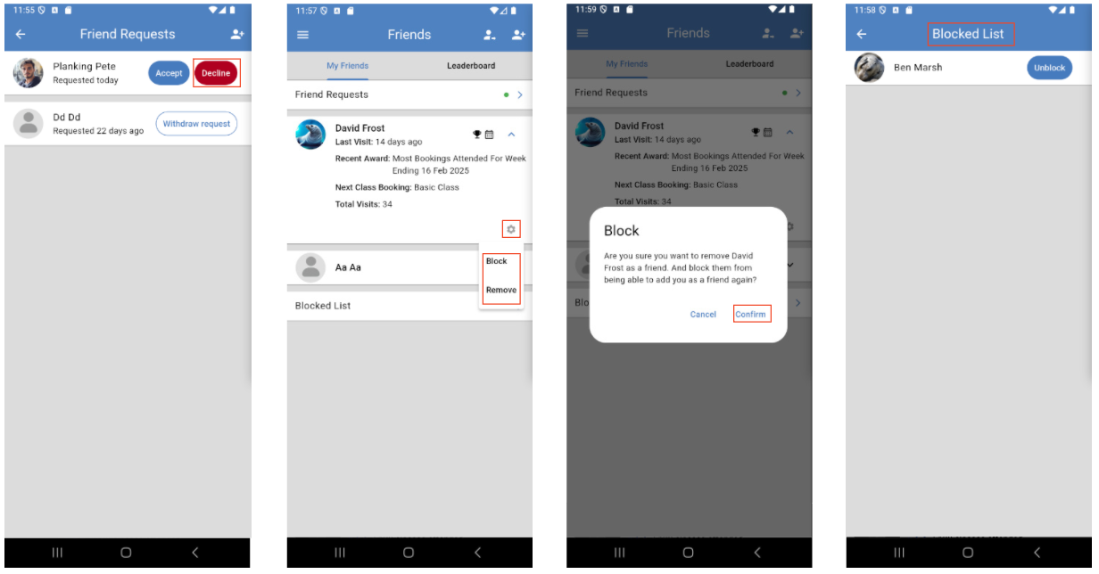 GymMaster member app Friends and leaderboard settings