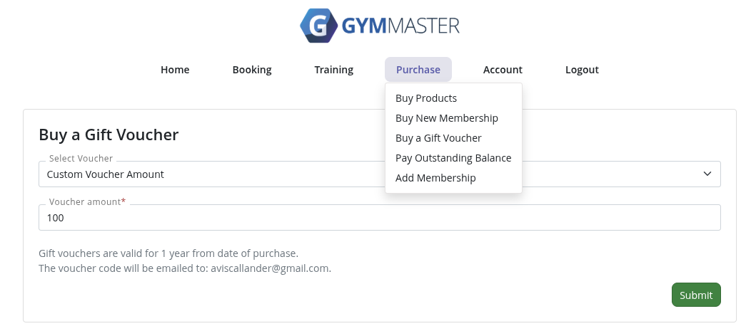 gift voucher purchase through member portal