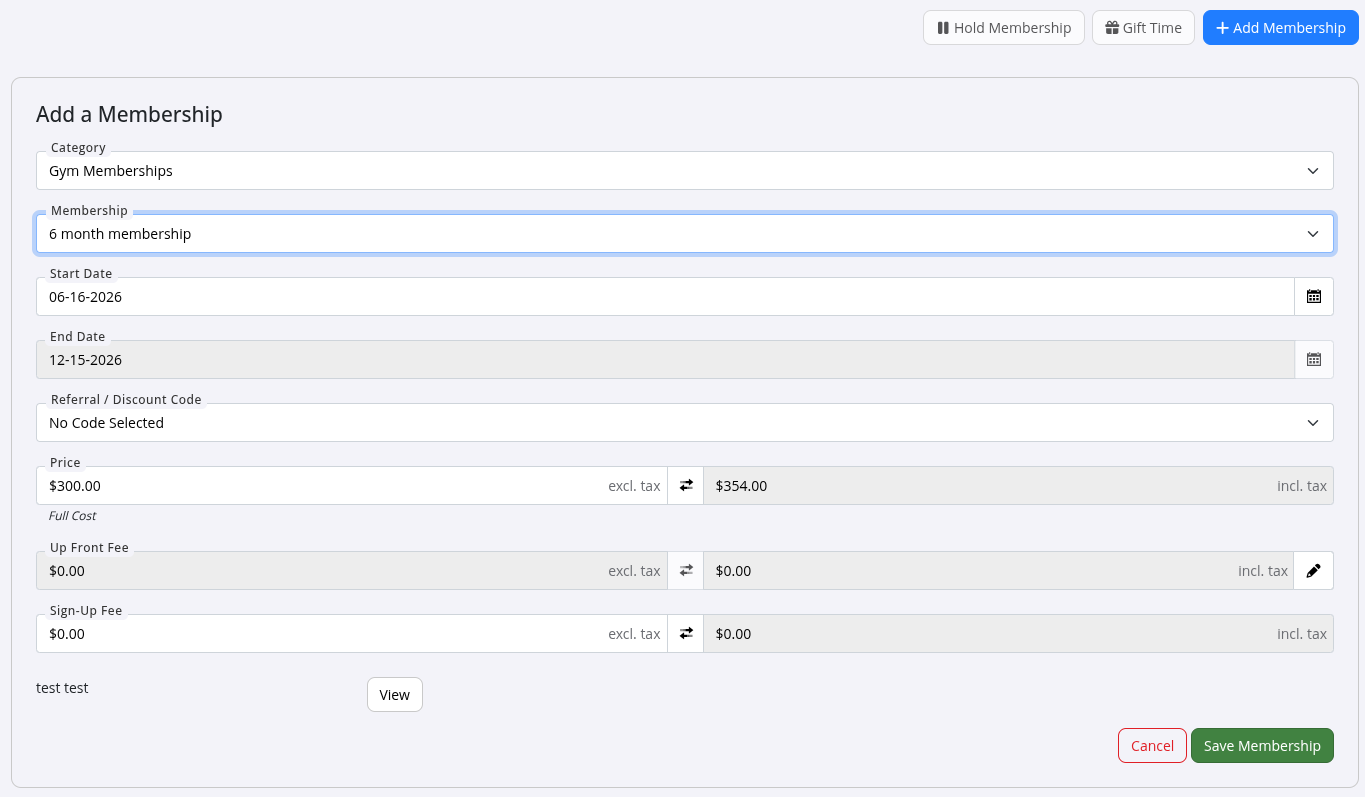 GymMaster membership and member set-up form