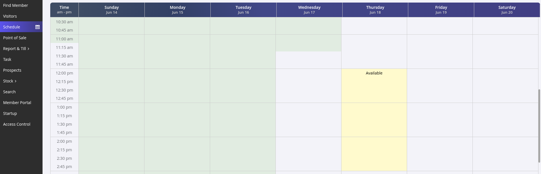 GymMaster schedule and member booking screen