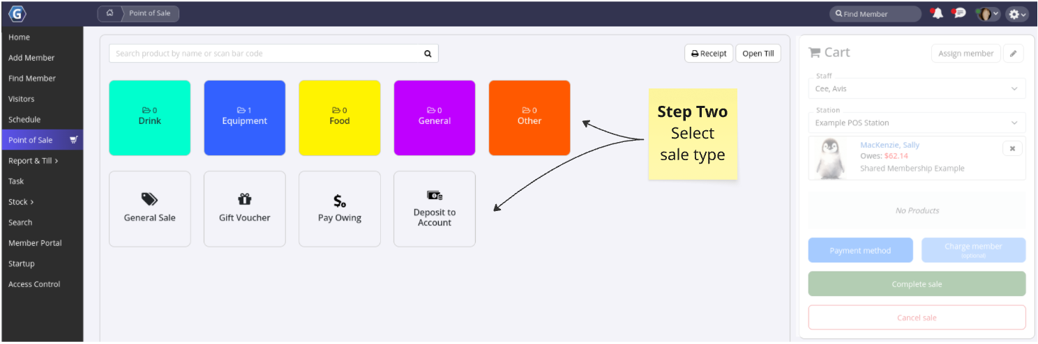  GymMaster POS Sale type