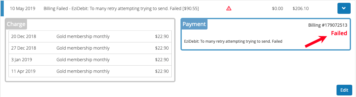 image with pointing arrow- payment status failed