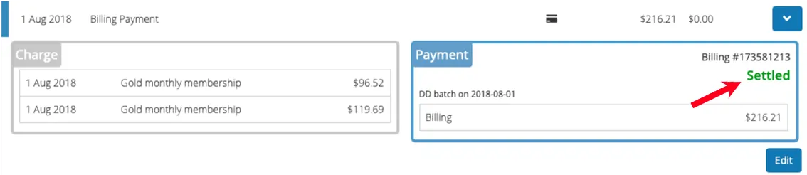 image with pointing arrow- payment status settled