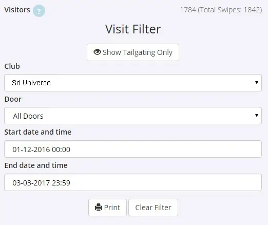 GymMaster Visit Filter Screenshot