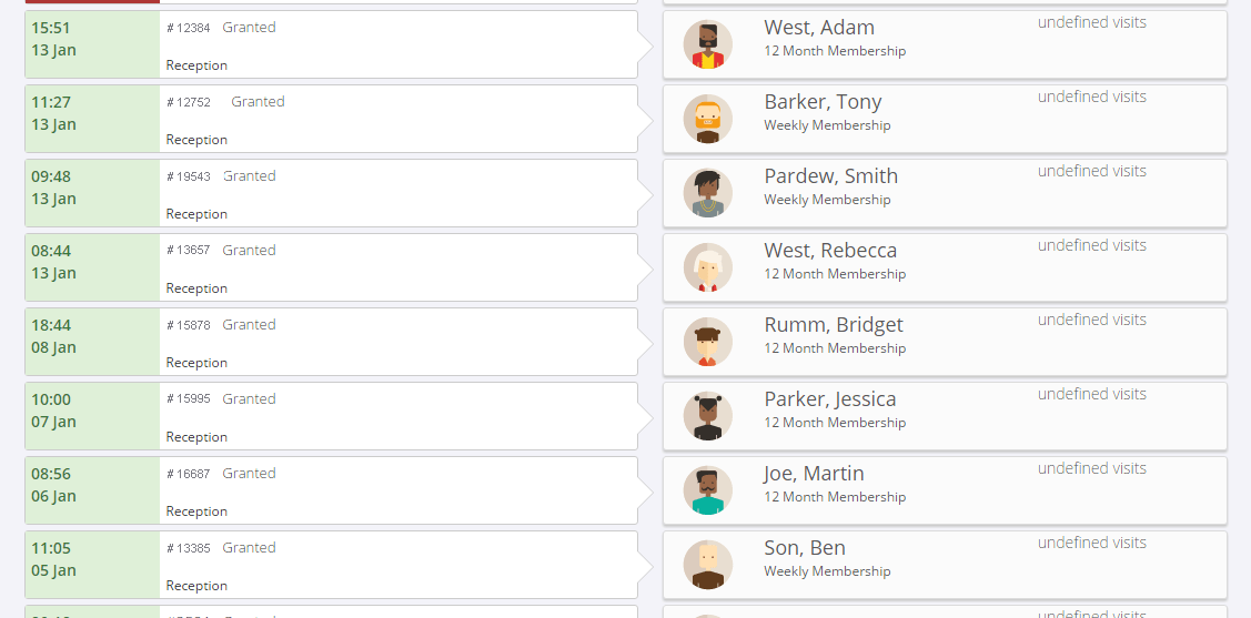 GymMaster Recent Visitors Screenshot