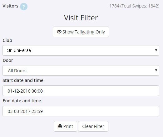 GymMaster Visit Filter Screenshot