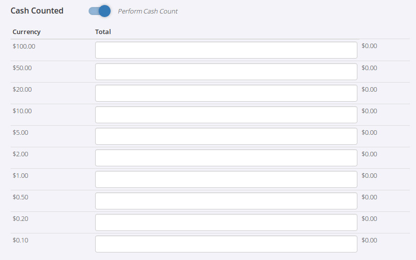 cash counted report
