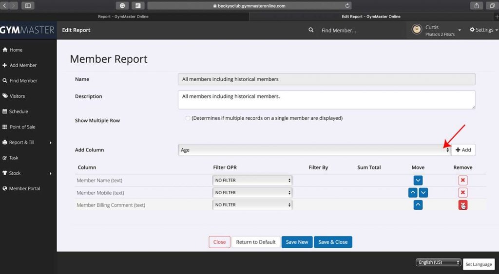 Steps to add fields to your custom gymmaster report